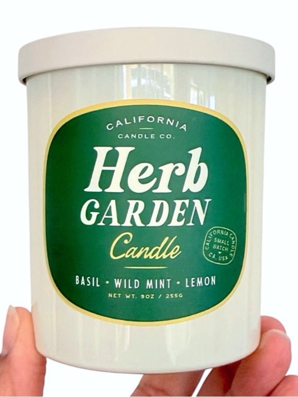 Leoben Company Herb Garden Luxury Scented Candle - White Jar with Green Label